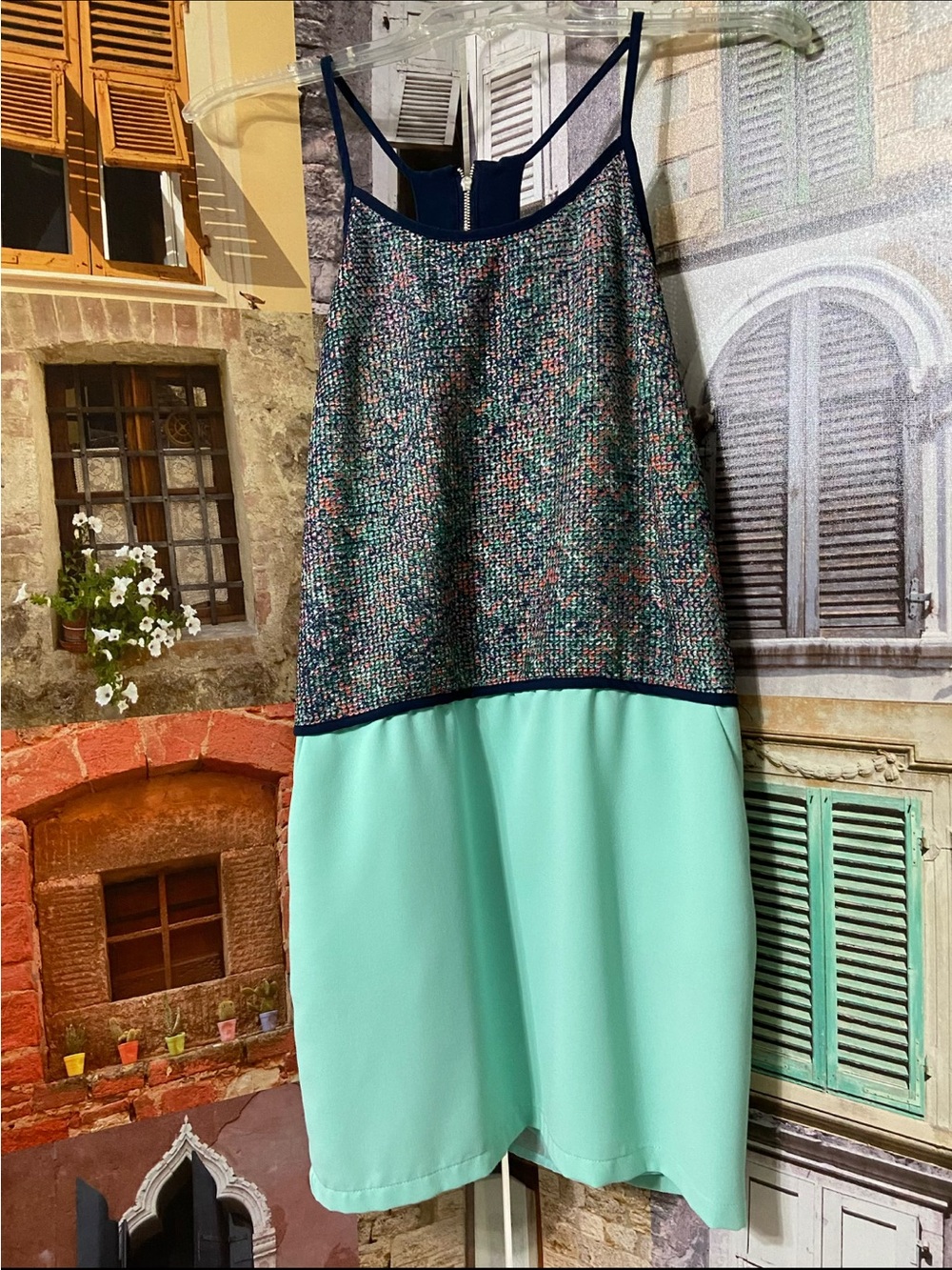 See U Soon Sleeveless Mint and Multicolor Panel Shift Dress